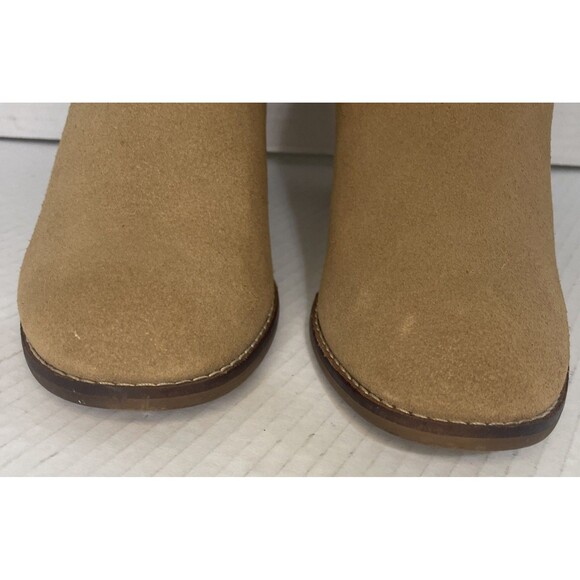 TOMS Ankle Boots Women's 7.5 Tan Suede Block Heel Wrap Lace Booties Casual Fall - Picture 3 of 13